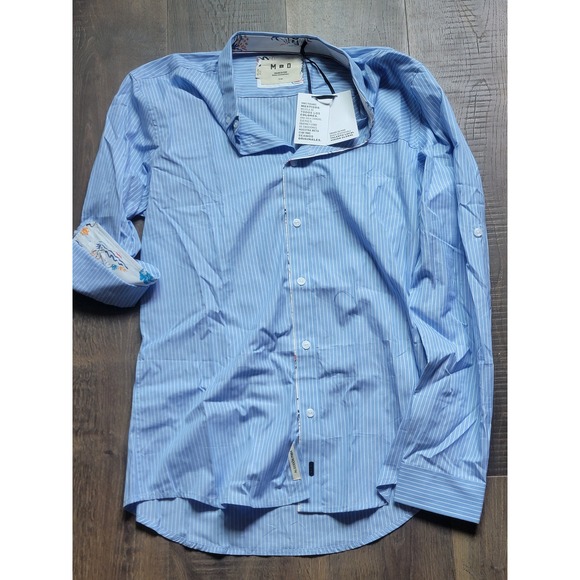 MBO Pima Cotton Slim Fit Button Down Shirt Striped Light Blue Large - Picture 1 of 9